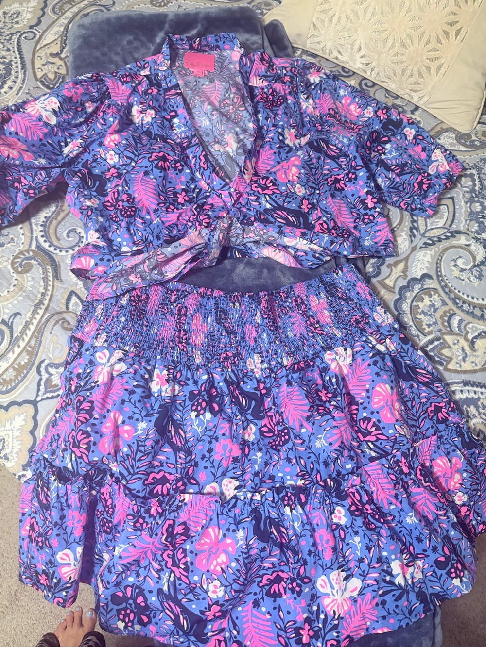 Lilly Pulitzer 2 piece /Royal Blue and Hot Pink Floral shirt/top